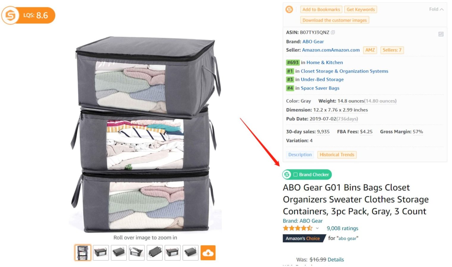 Brand Checker trong SellerSprite extension