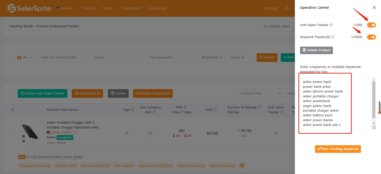 Keyword Tracker trong SellerSprite